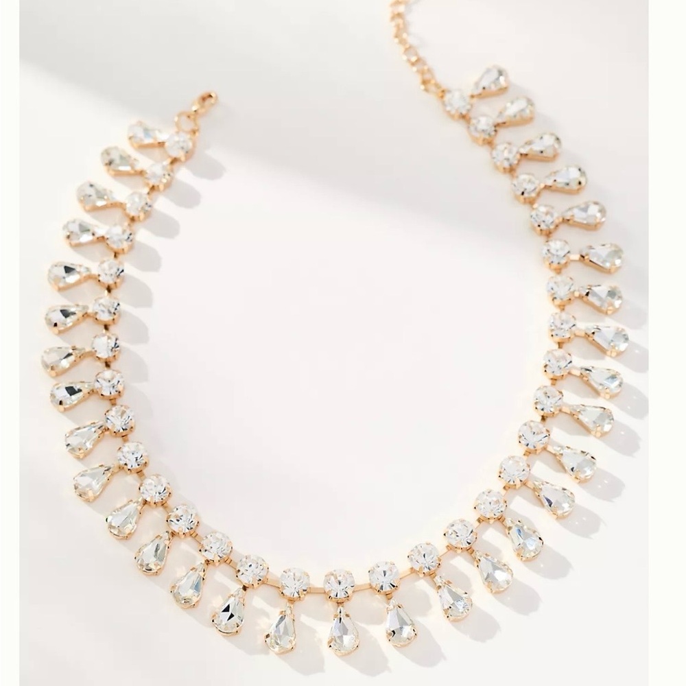 Gold Crystal Teardrop Necklace - Elegant Women Jewelry